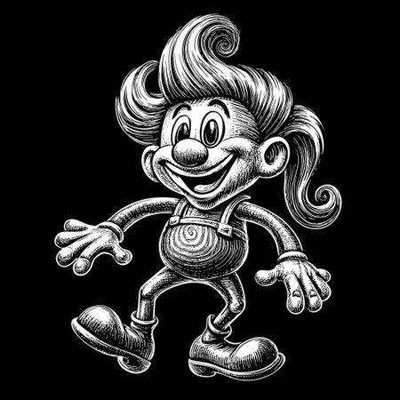 Hand drawn sketch of a funny monkey isolated on black background. Vector illustration.のイラスト素材