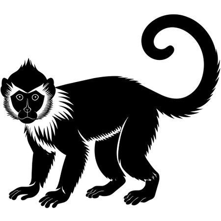 Black and white vector illustration of a lemur monkey. Isolated on white background.のイラスト素材