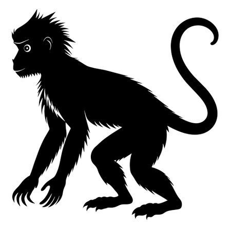 Monkey black silhouette on a white background,のイラスト素材