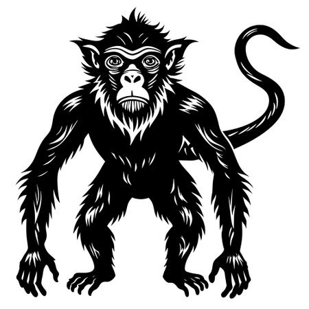 Monkey - black and white vector illustrationのイラスト素材