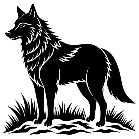 Wolf - black and white vector illustration for tattoo or t-shirt designのイラスト素材