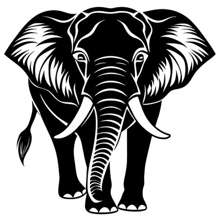 Elephant - Black and White Vector Illustration. Isolated on White Background.のイラスト素材