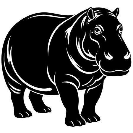Hippo - Wild Animal.Vector illustrationのイラスト素材