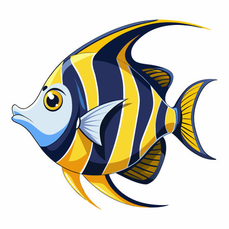 Illustration of a blue and yellow tropical fish on a white background