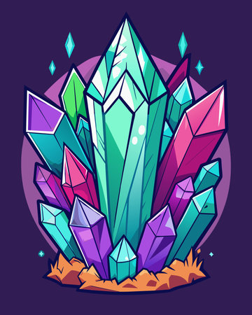 Colorful vector illustration of magic crystal. Isolated on dark background.のイラスト素材