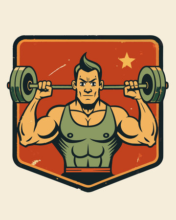 Bodybuilder with a barbell. Vector illustration in retro style.のイラスト素材