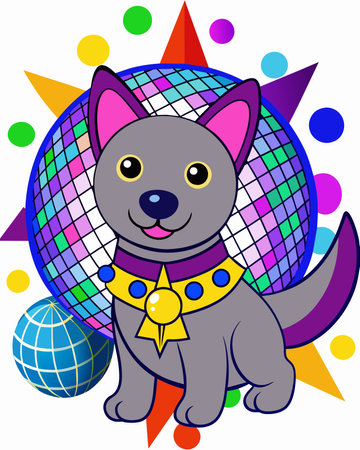 Cute cartoon dog with a medal on a colorful background. Vector illustration.のイラスト素材