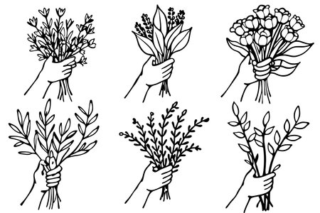 Set of hand drawn bouquets of flowers. Vector illustration.のイラスト素材