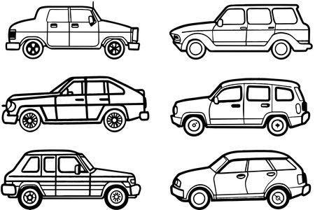 Vintage Cars - Black and White Illustration, Vector Clip Artのイラスト素材