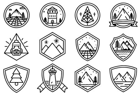 Set of travel and camping icons in linear style. Vector illustration.のイラスト素材
