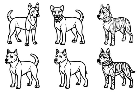 Set of dog outline. Vector illustration in black and white colors.のイラスト素材