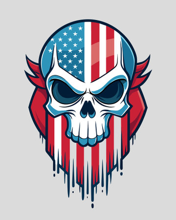 Skull with american flag. Vector illustration for t-shirt printのイラスト素材