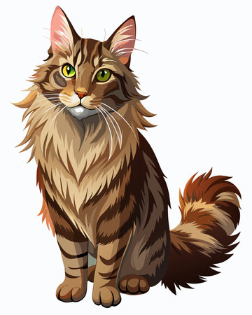 Cute Maine Coon cat isolated on white background. Vector illustrationのイラスト素材