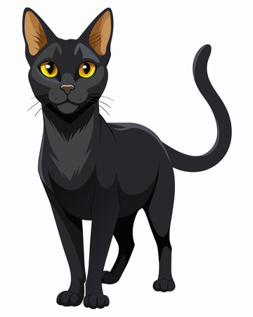 Illustration of a black cat with yellow eyes on a white backgroundのイラスト素材