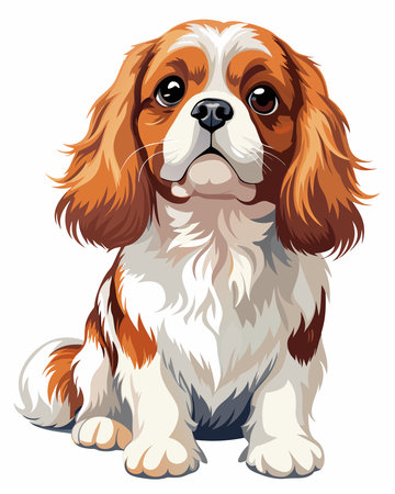 Cavalier King Charles Spaniel dog isolated on white background illustrationのイラスト素材