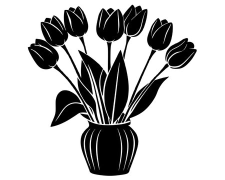 Tulips in vase isolated on white background. Vector illustration.のイラスト素材