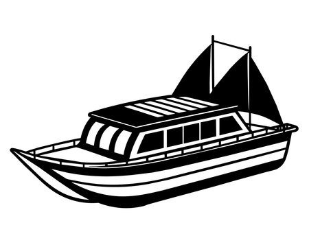 luxury yacht boat icon over white background, black and white design. vector illustrationのイラスト素材