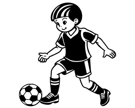 Illustration of a boy playing soccer isolated on a white background.のイラスト素材