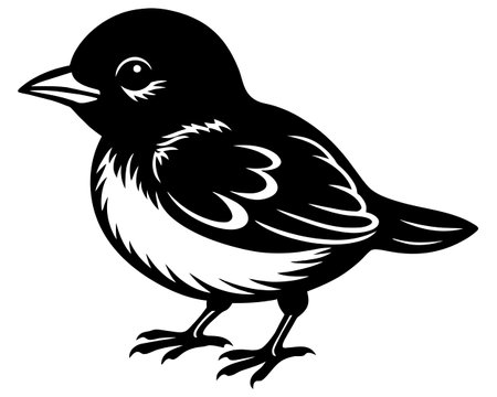 Sparrow - Black and White Cartoon Illustration, Vector Artのイラスト素材