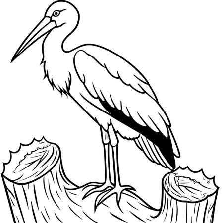 Stork - Black and White Cartoon Illustration of Bird for Coloring Bookのイラスト素材