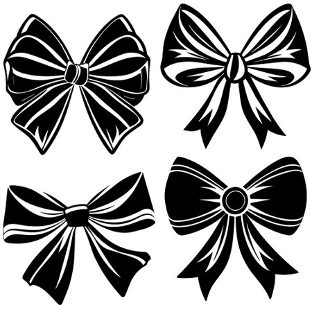 set of black bows on a white background, vector illustration, epsのイラスト素材