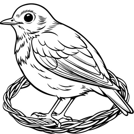 Blackbird -Black and white vector illustration.のイラスト素材