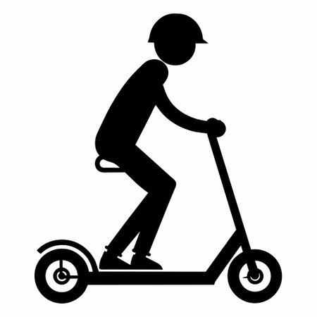 Silhouette of a man riding a scooter on a white backgroundのイラスト素材