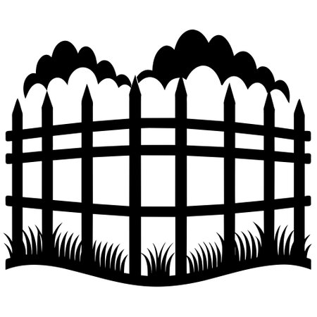 Fence with grass. Black silhouette on white background. Vector illustration.のイラスト素材