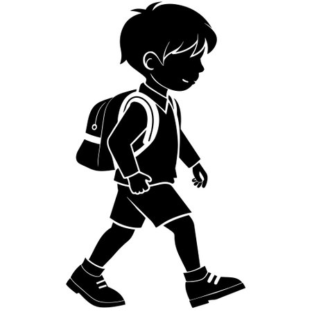 illustration of a boy walking with a backpack on a white backgroundのイラスト素材