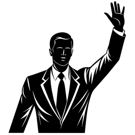 Businessman waving hand. illustration in black and white colors.のイラスト素材