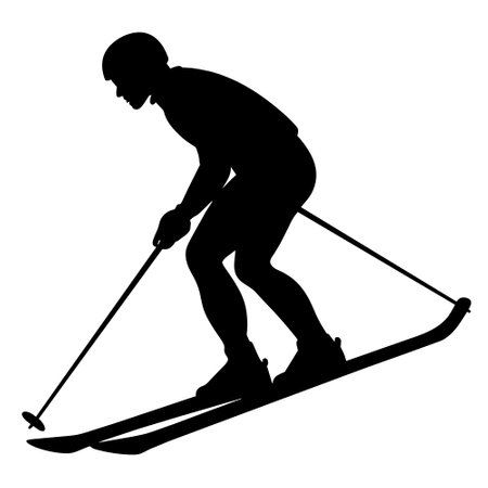 Vector silhouette of skier on white background. Symbol of winter sport.のイラスト素材