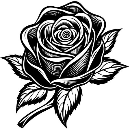 Black and White Rose.Vector illustration ready for vinyl cutting. Isolated on white background.のイラスト素材