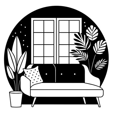 comfortable sofa with pillows in the living room vector illustration designのイラスト素材