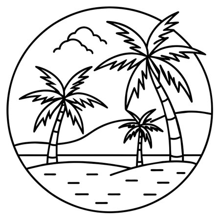 coconut palm trees in the beach scene illustration outline designのイラスト素材