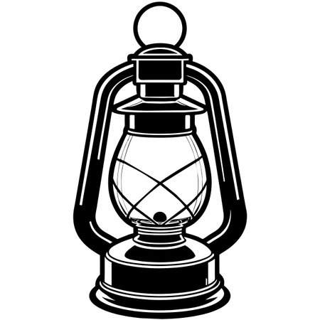 Lantern - Black and White Illustration, Vector Clip Artのイラスト素材