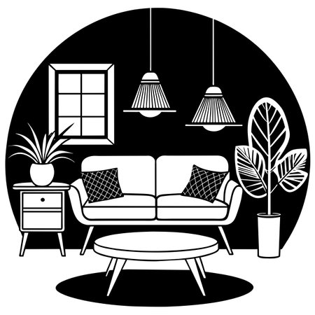 interior living room with sofa furniture and plant  illustration graphic designのイラスト素材