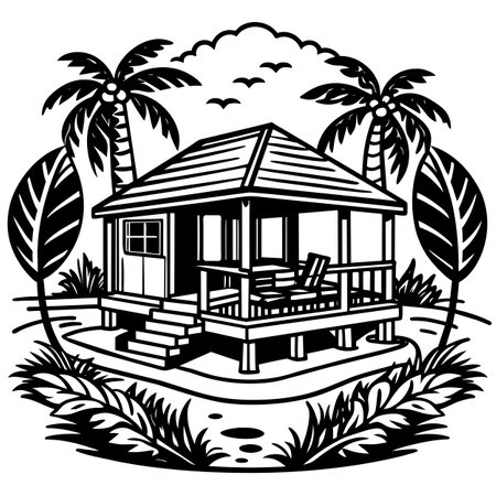 Tropical Beach House.Vector illustration ready for vinyl cutting.のイラスト素材