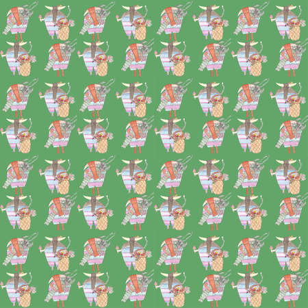 Year of the bull 2021. Two bulls in trousers, one with a lobster, the other with a basket of mushrooms. Zodiac signs. horoscope.の写真素材