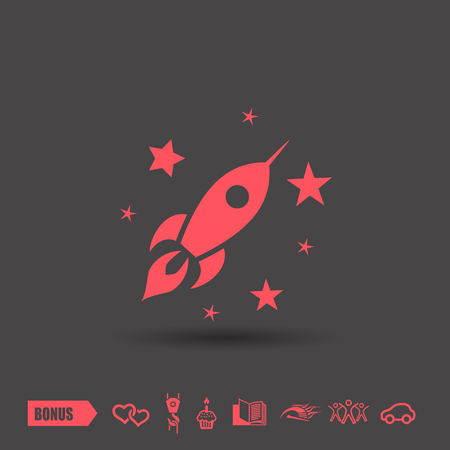 Rocket icon . Red neon colorのイラスト素材