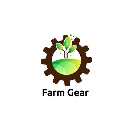 farm gear with tree leaf logo vector concept, icon, element, and template for companyのイラスト素材