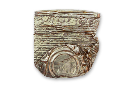 Studio shot of isolated crushed tin can with clipping path on white background