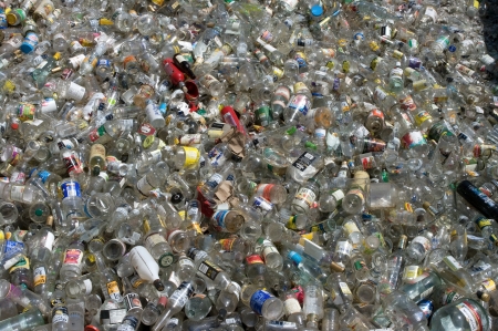 A pile of clear crushed glass for recycling. Glass is gathered by color.のeditorial素材