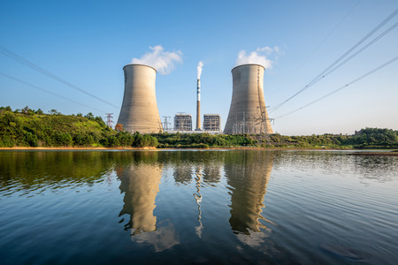 Cooling tower at nuclear power plantの写真素材