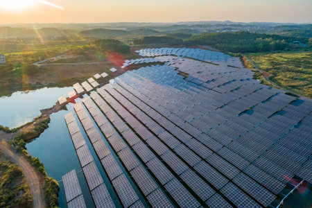 Solar panel, photovoltaic, alternative electricity source-selective focus, copy spaceの写真素材