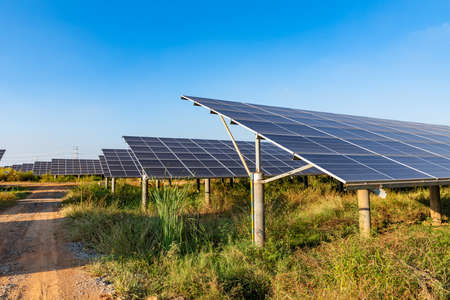 Solar panel, photovoltaic, alternative electricity source-selective focus, copy spaceの写真素材