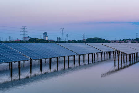 Solar panel, photovoltaic, alternative electricity source-selective focus, copy spaceの写真素材