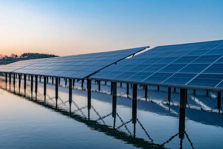 Solar panel, photovoltaic, alternative electricity source-selective focus, copy spaceの写真素材