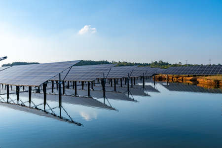 Solar panel, photovoltaic, alternative electricity source-selective focus, copy spaceの写真素材