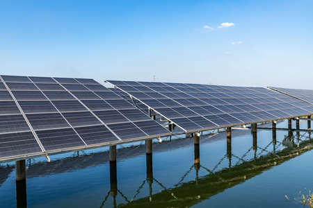 Solar panel, photovoltaic, alternative electricity source-selective focus, copy spaceの写真素材