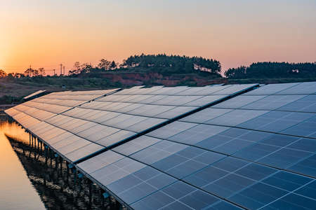 Solar panel, photovoltaic, alternative electricity source-selective focus, copy spaceの写真素材